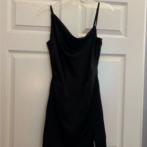 Glam Black Silk Dress Cowl Neck